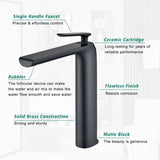 Single Hole Single-Handle High-Arc Modern Bathroom Faucet in Matte Black W105963375