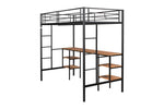 ZUN Twin-size Loft Bed with Table & Shelves/ Heavy-duty Sturdy Metal/ Built-in Table & Shelves/ Noise W42752472