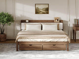 Full Size Bed with Storage Drawers, Upholstered Headboard, Solid Wood Slat Support, No Box Spring W5767P517426