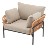 36" Beige and Light Wood-Tone Rope Iron Lounge Chair with Cushions, Perfect for Natural and Modern N767P237035N