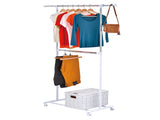 2-Shelf Garment Drying Clothes Rack - Adjustable Height, Locking Wheels, Metal, Silver/White 87312937