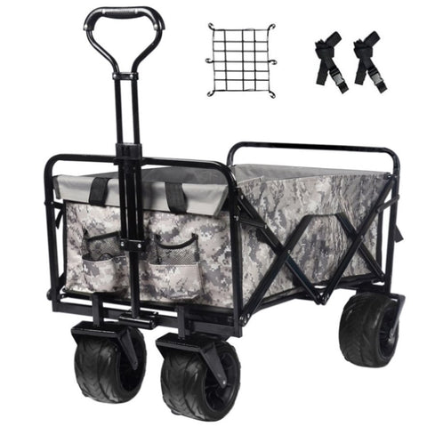 ZUN Collapsible Heavy Duty Beach Wagon Cart Outdoor Folding Utility Camping Garden Beach Cart with 55024539