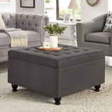 ZUN Large square storage with wooden legs, Upholstered button tufted coffee table with nail trims for 14144868