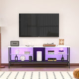 ZUN TV stand,Iron TV cabinet,entertainment center, TV set, media console, with LED lights, remote 02287276