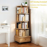 5 Tier Rotating Bookshelf, 360&deg Display Round Spinning Bookshelf with Wheels,-Saving, Small W3204P293695