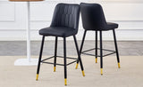 ZUN Modern Black PU Bar Stool - Gold Decorated Legs with Comfortable Resting Beam.Set of 2 W1151P210453