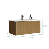U088-Etna36W-306 Etna 36"Striped Natural Oak Bathroom Vanity with White Ceramic Sink, Wall Mounted W1865P293618