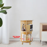 2-Layer Rotating Bookcase 360 Rotating Display Rack Pine Wood Rotating Bookshelf 56430812
