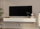 Floating TV Stand,Wall Mounted TV Shelf with Led Lights & Power Outlet,Fluted TV Cabinet for tv W1321P462640