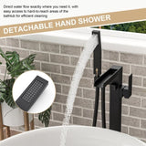 Freestanding Bathtub Faucet Waterfall Tub Filler Matte Black Floor Mount Brass Bathroom Faucets with W1243P316366