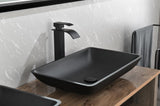 14.38" L -22.25" W -4.38" H Matte Shell Glass Rectangular Vessel Bathroom Sink in Black with Faucet 24478684