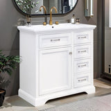 36" Bathroom Vanity Set with Ceramic Undermount Sink, 2 Tip-Out Drawers & Soft-Close Hinges, White W2896P318472