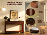Mid-Century Modern Fluted Console Table with 2 Drawers & Open Shelf, Walnut Finish Narrow Entryway W2557P430472