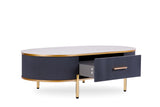 ZUN Modern Coffee Table White/Gray Sintered Stone Top & Gold With Drawer B091119902