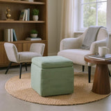 Green Corduroy Storage Ottoman with Rubber Feet Compact Soft Cube Seat, 424244cm 02282041