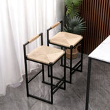 Set of 2 Bar Stools with Back Paper Woven Counter Height Dining Chairs for Kitchen, Home W1757104750