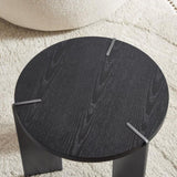 Round Coffee Table Black Oak Wood Surface and Black Metel Feet W820P272124