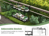 2-Tier Adjustable Railing Plant Stand with Hooks, Metal Hanging Flower Pot Holder for Balcony Porch 58457923