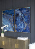 Set of 2 Blue and Gold Framed Art Panels, Unique Marbled Design, 30.5" x 40" W2078130282