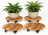 Set of 4 Natural Finish Wooden Plant Pot Mover, Portable Round Plant Stand with 4 Wheels, Sturdy 52654178