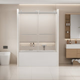 56-60 in. W x 62 in. H Frameless Double Sliding Tub Door, Bypass Tub Shower Door Soft Closing, W1573P205868