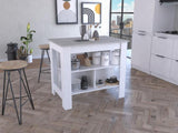 Cala Kitchen Island, Four Legs, Three Shelves -White / Ibiza Marble B07092009