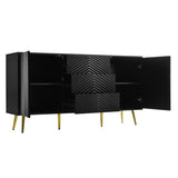 U_STYLE Modern Sideboard with Geometric Line Design, Conical Metal Legs, and Central Drawers for N711P192336B