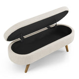 Ottoman Oval Storage Bench,Rubber Wood Legs, Beige W48746798