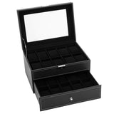 Watch Box 20 Mens Case Glass Top Display Organizer Lockable Black 38015822