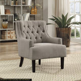 Modern Traditional Accent Chair Button Tufted Taupe Fabric Upholstery Solid Wood 1pc Living Room B011P182656
