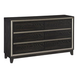 ZUN Modern Bedroom 1pc Dresser of 6 Drawers Grooves Cutouts Pulls Ebony Finish and Silver Contemporary B011P170939