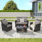 4 Pieces Outdoor Patio Furniture Sets Garden Rattan Chair Wicker Set, Poolside Lawn Chairs with W874P266298
