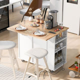 Kitchen Island with Power Outlet,Kitchen Storage Island with Drop Leaf Rubber Wood,Open Storage WF305556AAW