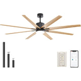 ZUN 76 Inch Indoor Ceiling Fan With Dimmable 3 Color Led Light 8 Solid Wood Blades Remote Control W882P147261