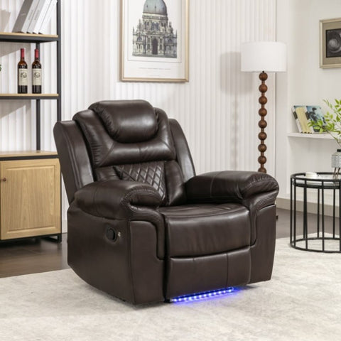 ZUN Home Theater Seating Manual Recliner Chair with LED Light Strip for Living Room,Bedroom, Brown WF310725AAD