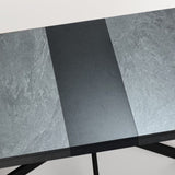 ZUN 55.11" -70.86"Retro Rectangular Stretch Dining Table,Dark Grey stone Top And Relief Plate, W757P209558