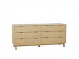 Natural Wood 6 Drawer Bedroom Dresser Fluted Chest with Gold Pulls for Small Apartment Closet 12596150