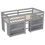 Twin Size Kid Low Loft Bed With Two-Tier Shelves And LED Light For Grey Color W697P153473