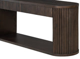 TREXM Oval Fluted Console Table with 2 Drawers and Bottom Shelf, Wood Entryway Table with Smooth N715P458125P