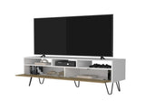 Olds TV Stand with 2 Doors and Open Storage, White and Natural Oak B128P287515