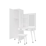 ZUN Makeup Vanity Table Slim Armoire Wardrobe Set, Dressing Table with LED Mirror Power Outlets 97156589