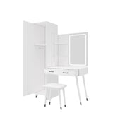 ZUN Makeup Vanity Table Slim Armoire Wardrobe Set, Dressing Table with LED Mirror Power Outlets 97156589