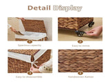 100L 2-Section Laundry with Lid and Wheels, Woven Natural Water Hyacinth Rolling Laundry 22283701