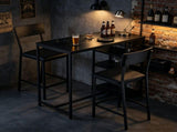 Bar Table and Stool Set 1 Table 2 Stools, Black Wood Grain MDF Tabletop & Gold Metal Frame, Padded 27543993