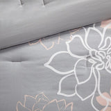 Printed Cotton Sateen Comforter Set Grey/Peach King B03597063