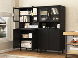 Tempered Glass Door Tall Storage Bookcase with adjustable board, 4 doors MDF painting finished W409P171434