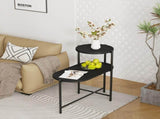 Round Coffee Table with Storage Tray 2 Tier Oval End Tables Wooden Small Side Table for Living Room 92560244