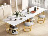 White & Gold Dining Table Set with Faux Marble Top, 2-Layer Open Shelves & Upholstered Stools 69773470