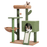 ZUN Cactus Cat Tree Cat Tower with Sisal Covered Scratching Post and Cozy Condo Cat Climbing Stand with 52187964