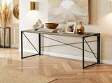 55" Folding Table, Extra Long Desk with Dark Walnut Top and Black Metal Frame for Study or Work 46937269